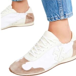 Tory Burch Cerbiatto Suede Leather Nylon Ivory/Tan Sneakers Size 7